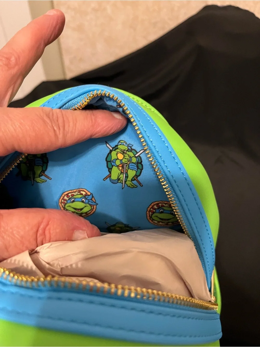 Green Turtle Character Kids Mini Backpack with Blue Accent